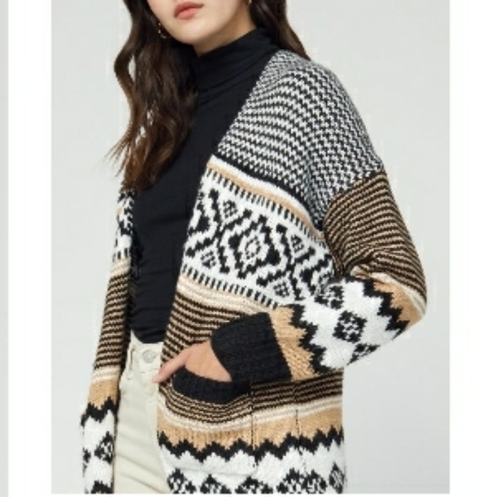 Entro Tribal Cardigan Tan/Black/White Western Boho Rustic Chic Slouchy
